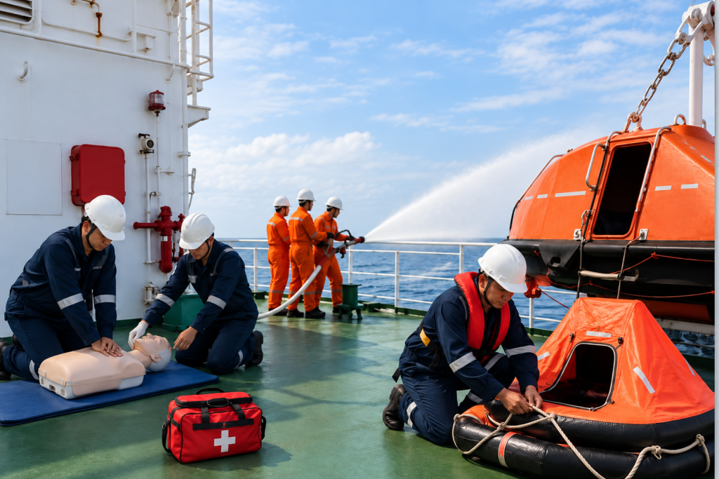 Maritime Safety Drill At Sea